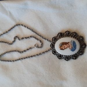 Vintage, Limoges Style Brooch/Pendant On Silvertone Necklace